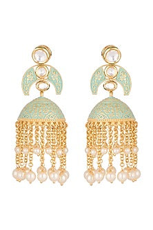 Gold Polish Enamelled Jhumka Earrings