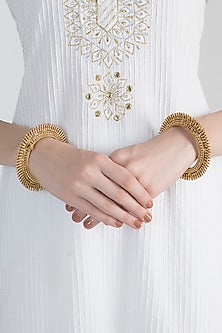 Gold Polish Carved Bangles