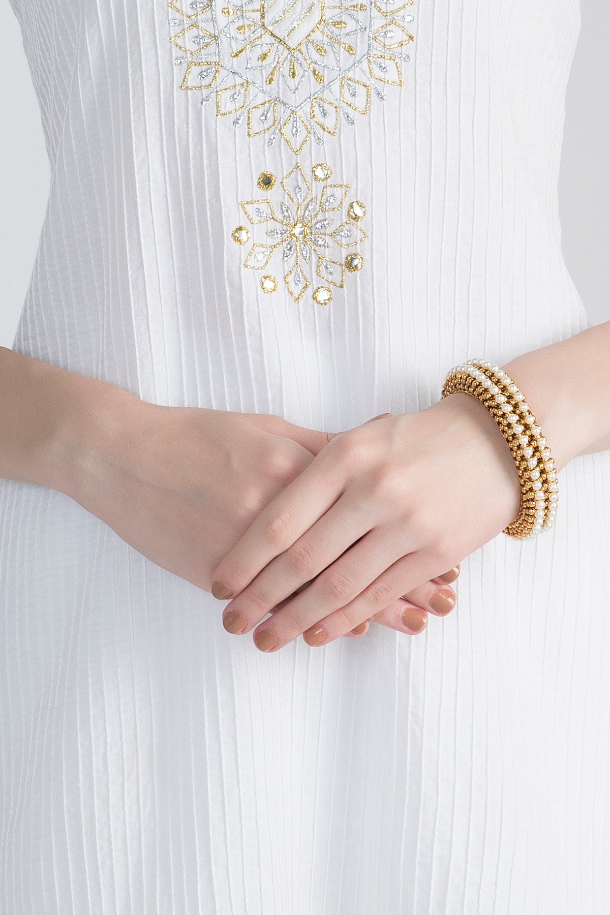 Gold Polish Beads & Pearls Bangles
