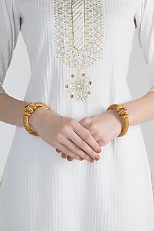 Gold Polish Carved Discs Bangles