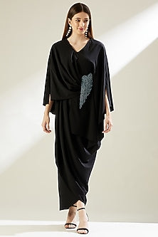 Black Fringed & Embellished Draped Dress