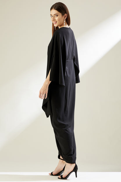 Black Fringed & Embellished Draped Dress