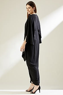 Black Fringed & Embellished Draped Dress