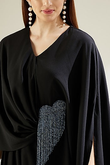 Black Fringed & Embellished Draped Dress