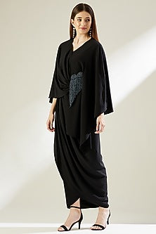 Black Fringed & Embellished Draped Dress