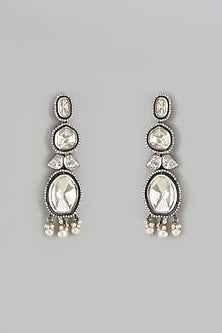 Silver Finish Kundan Polki Dangler Earrings In Sterling Silver