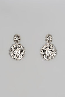 Silver Finish Kundan Polki Dangler Earrings In Sterling Silver