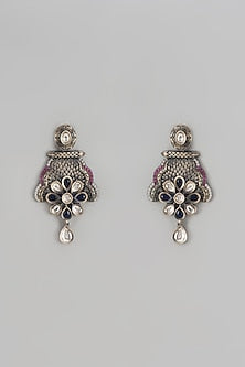 Silver Finish Synthetic Sapphire Stone & Zircon Dangler Earrings In Sterling Silver