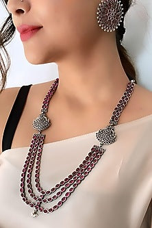 Silver Finish Ruby Stone Necklace In Sterling Silver