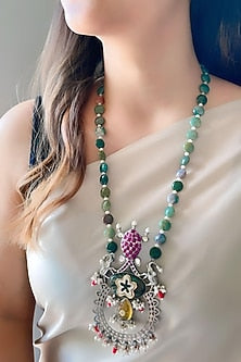 Silver Finish Semi Precious Stone Necklace In Sterling Silver
