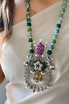 Silver Finish Semi Precious Stone Necklace In Sterling Silver