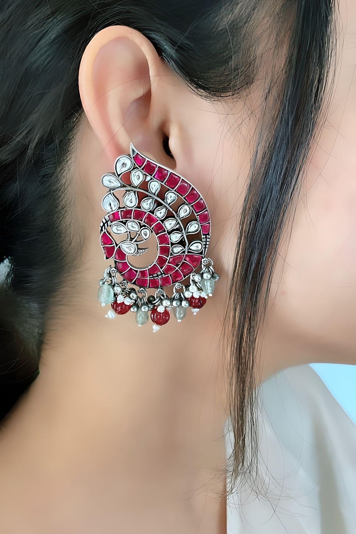 Silver Finish Synthetic Stone Dangler Earrings In Sterling Silver