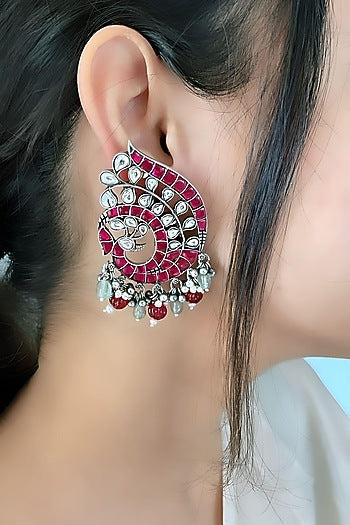 Silver Finish Synthetic Stone Dangler Earrings In Sterling Silver