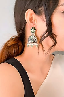 Silver Finish Synthetic Stone Dangler Earrings In Sterling Silver