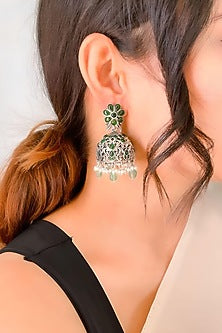 Silver Finish Synthetic Stone Dangler Earrings In Sterling Silver