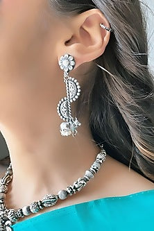 Silver Finish Kamadhenu Jhumka Earrings In Sterling Silver