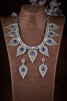 Synthetic Sapphire Boho Style Statement Necklace Set In Sterling Silver
