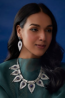Synthetic Sapphire Boho Style Statement Necklace Set In Sterling Silver