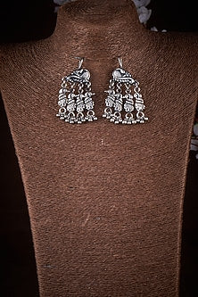 Silver Finish Peacock Dangler Earrings In Sterling Silver