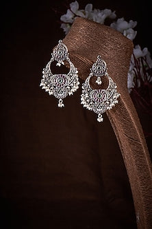 Ruby Stone Chandbali Earrings In Sterling Silver