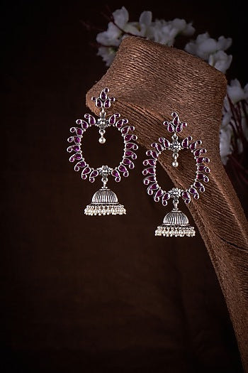 Ruby Stone Jhumka Earrings In Sterling Silver