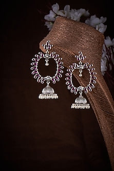 Ruby Stone Jhumka Earrings In Sterling Silver