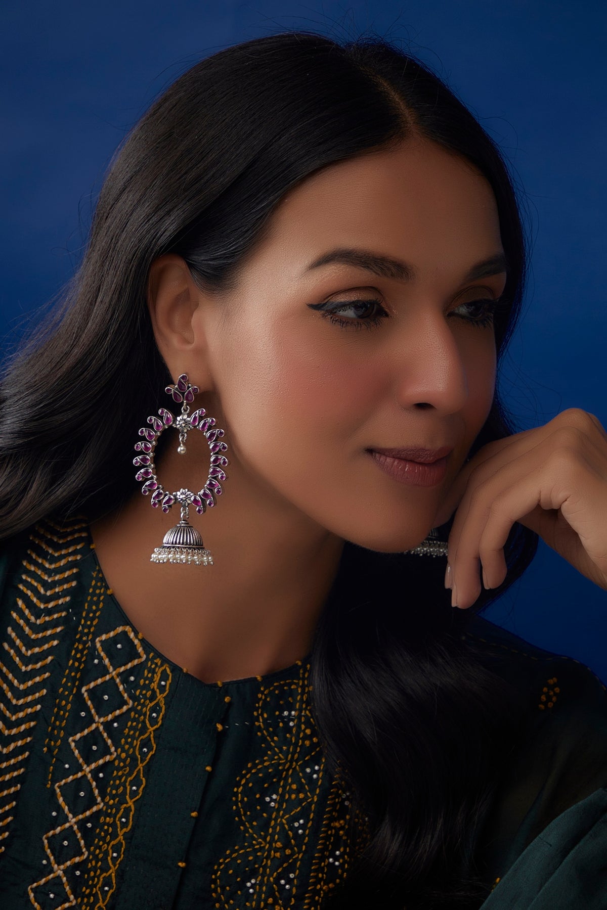 Ruby Stone Jhumka Earrings In Sterling Silver