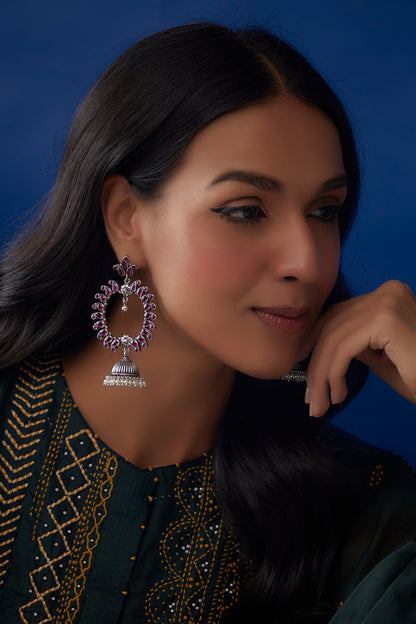Ruby Stone Jhumka Earrings In Sterling Silver
