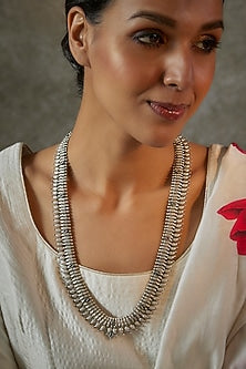Silver Finish Synthetic Stone Long Necklace In Sterling Silver