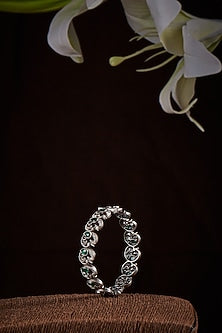 Peacock Motif Emerald Bangle In Sterling Silver