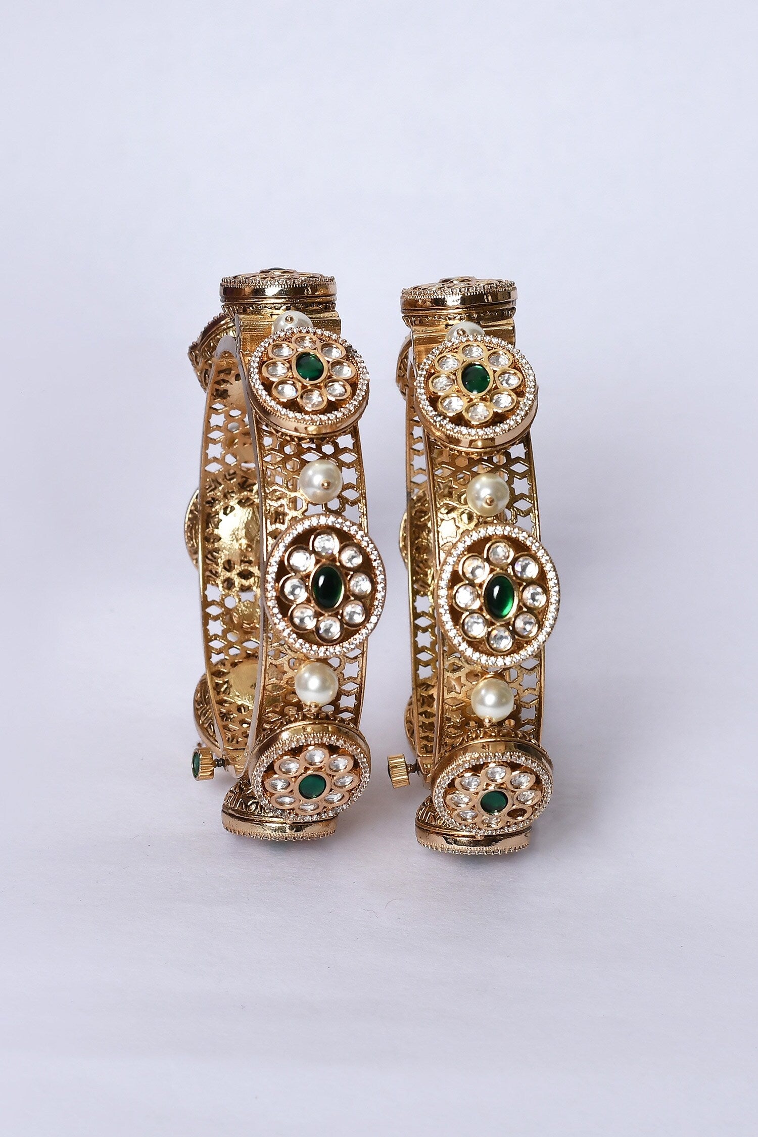 Kundan Brass & Pearl Embellished Kada - Set of 2 