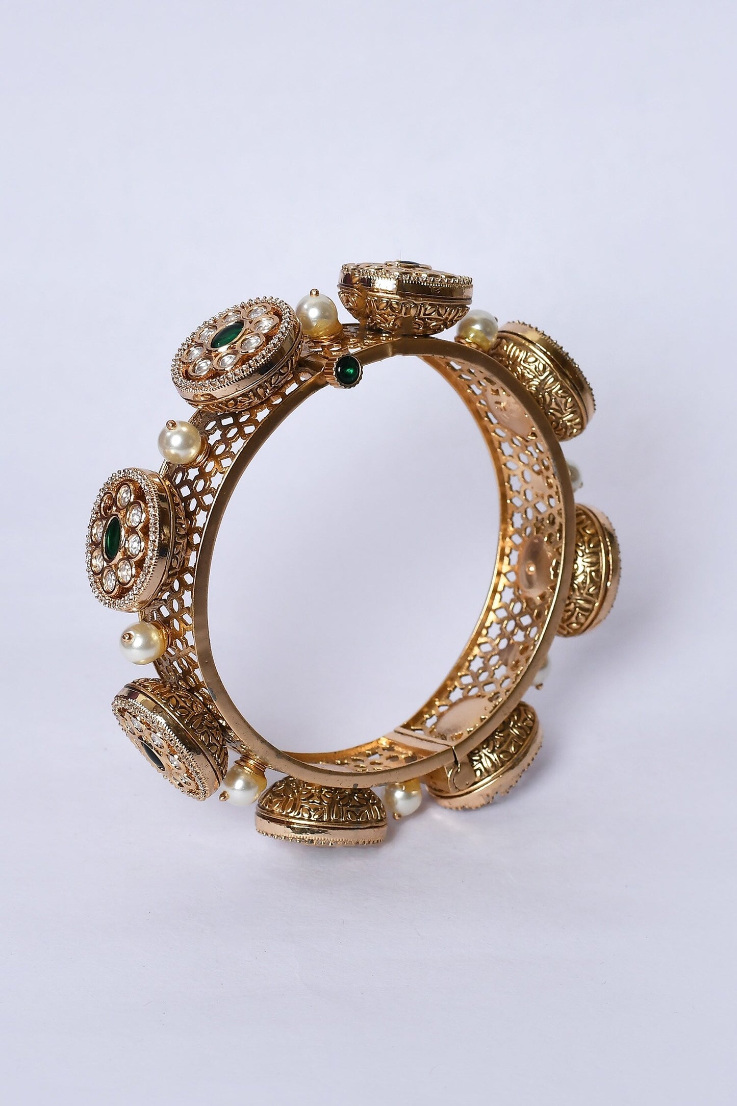 Kundan Brass & Pearl Embellished Kada - Set of 2 