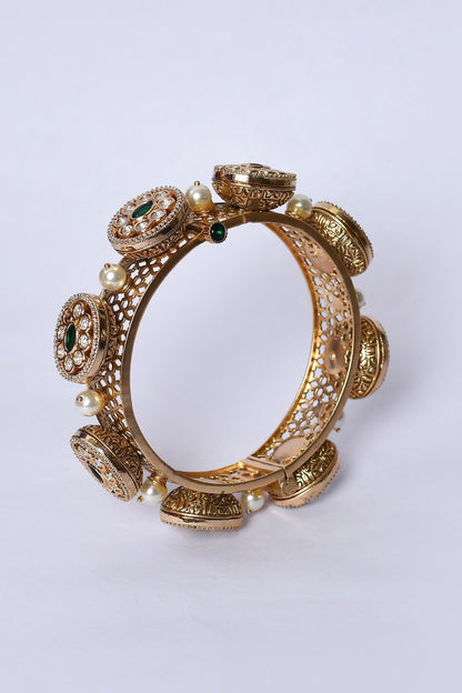 Kundan Brass & Pearl Embellished Kada - Set of 2 
