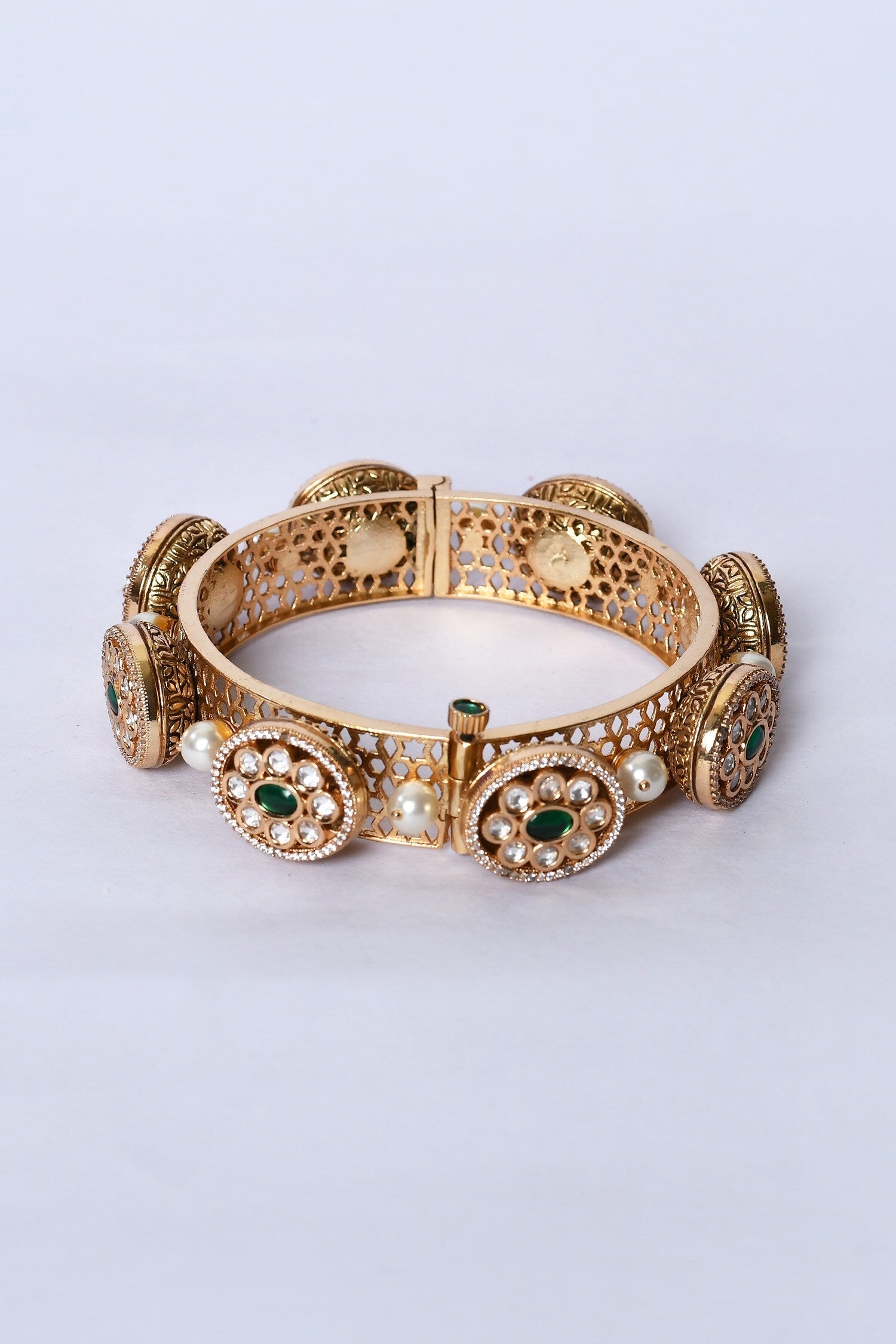 Kundan Brass & Pearl Embellished Kada - Set of 2 
