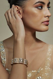 Gold Finish Kundan Polki & Cubic Zirconia Kada