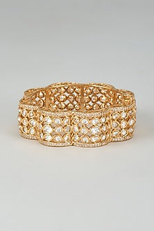 Gold Finish Kundan Polki & Cubic Zirconia Kada