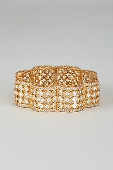 Gold Finish Kundan Polki & Cubic Zirconia Kada