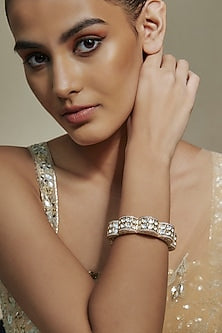Gold Finish Kundan Polki & Cubic Zirconia Kada