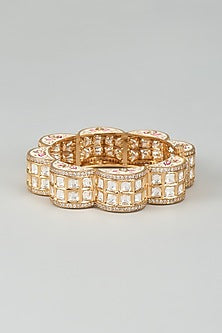 Gold Finish Kundan Polki & Cubic Zirconia Kada