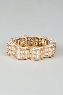Gold Finish Kundan Polki & Cubic Zirconia Kada