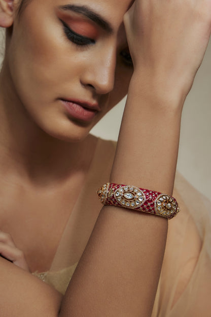 Gold Finish Kundan Polki Meenakari Kada