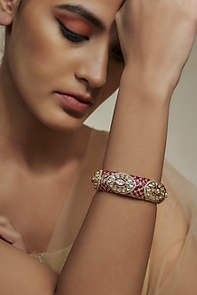 Gold Finish Kundan Polki Meenakari Kada