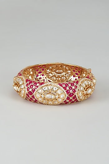 Gold Finish Kundan Polki Meenakari Kada