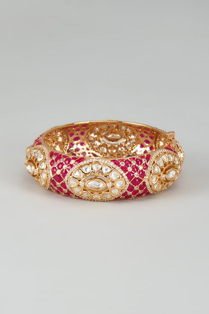 Gold Finish Kundan Polki Meenakari Kada