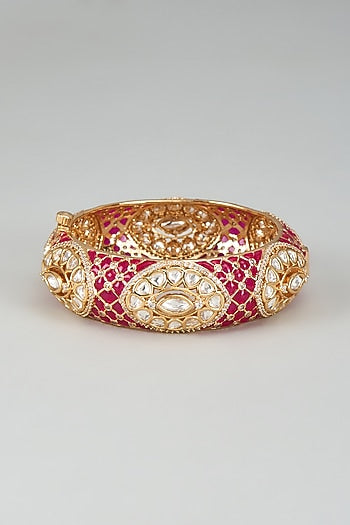 Gold Finish Kundan Polki Meenakari Kada