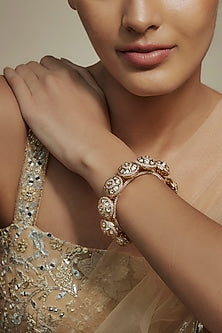 Gold Finish Kundan Polki & Cubic Zirconia Pacheli Bangles