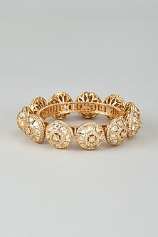 Gold Finish Kundan Polki & Cubic Zirconia Pacheli Bangles