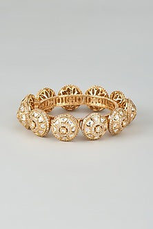 Gold Finish Kundan Polki & Cubic Zirconia Pacheli Bangles