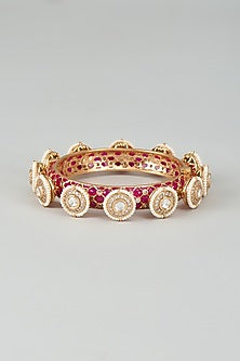 Gold Finish Kundan Polki Red Meenakari Pacheli Bangles
