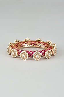 Gold Finish Kundan Polki Red Meenakari Pacheli Bangles